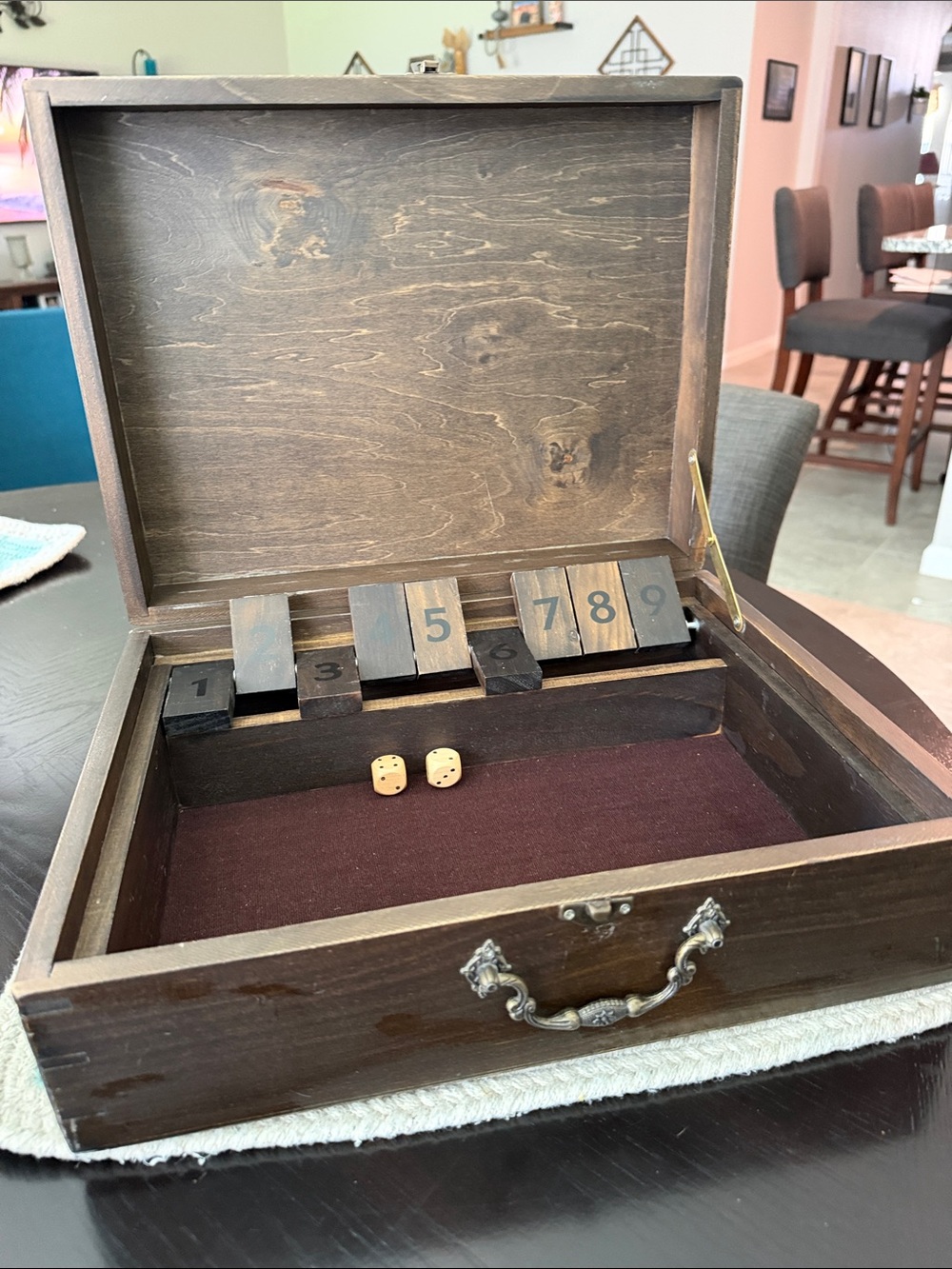 Old School Wooden “Shut the Box” Game in Dark Brown - Classic Home Storage